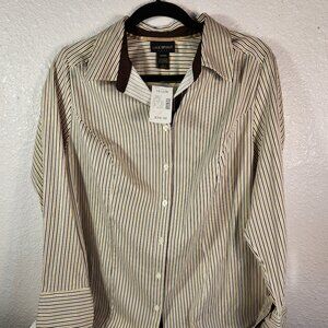 NWT Lane Bryant Size 14/16W Long Sleeve Gold Metallic Striped Button Up Top